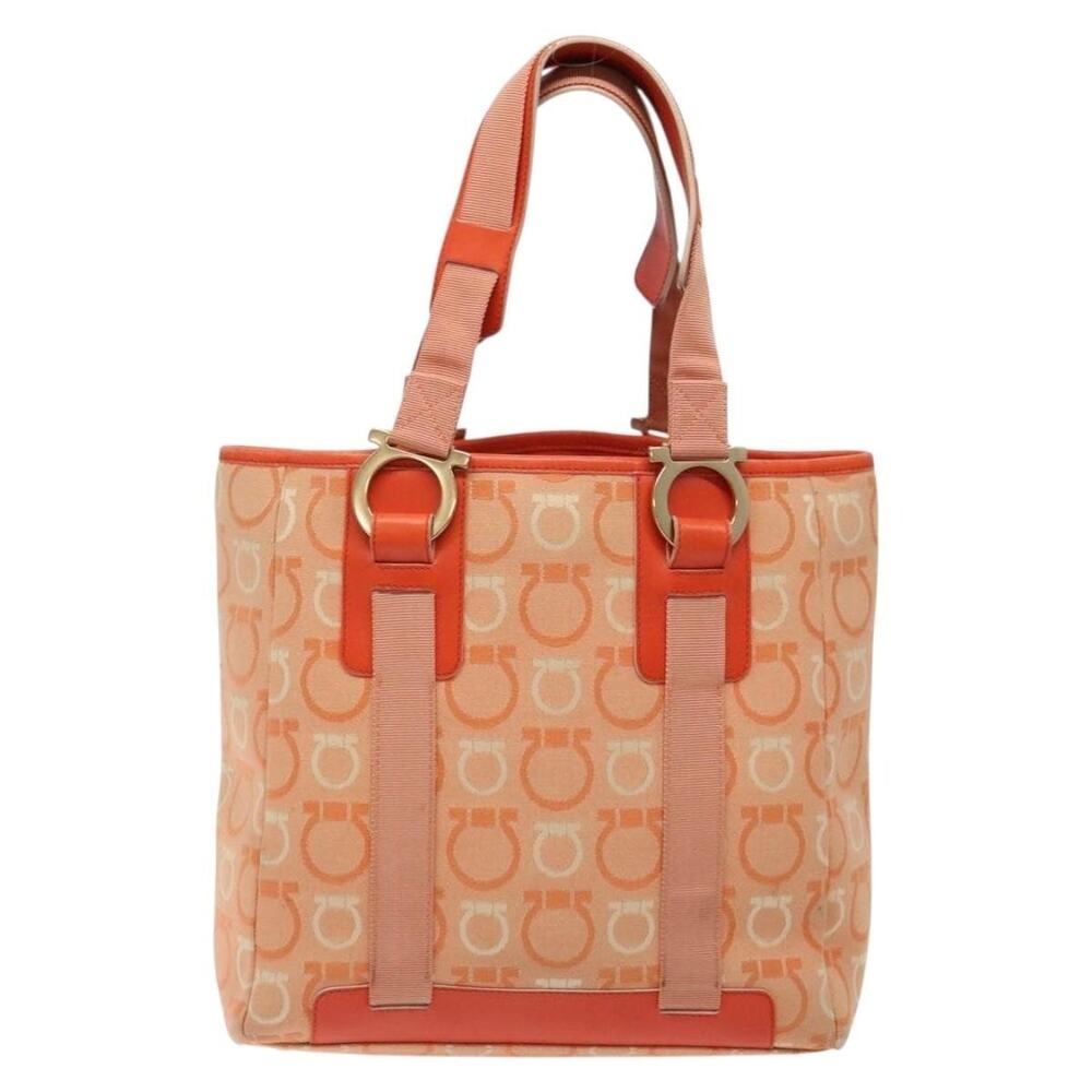 Salvatore Ferragamo Canvas Gancini Tote Bag Orange